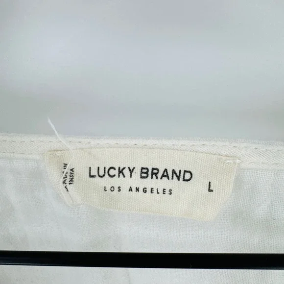 Lucky Brand Ivory Embroidered Cotton Gauze Peasant Blouse Size L Boho Peasant - Picture 3 of 9